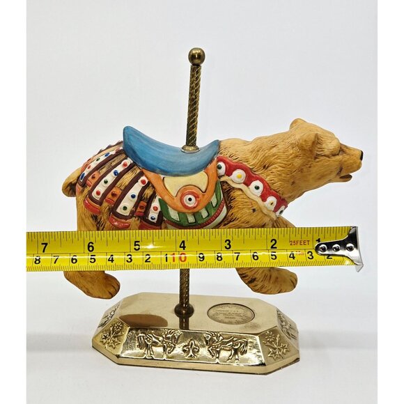 Vintage Hand-Painted Bear Carousel Figurine By Vanmark sturdy Brass Base, Velve - Picture 8 of 8